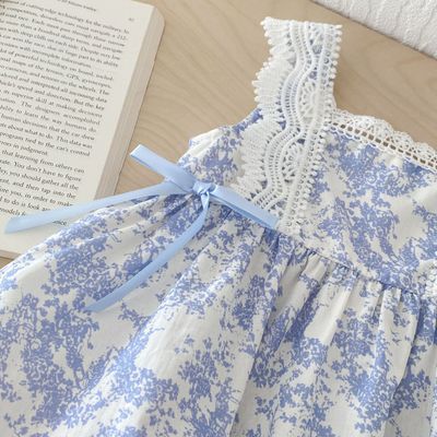 Kids Girls Summer Porcelain Flower Lace Bow Frock Dress (1 to 5 years)_img_4