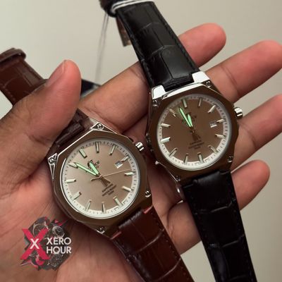 Edifice AA Grade | Leather Plain Dial watch | Black Belt white dital_img_6