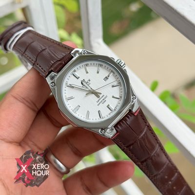 Edifice AA Grade | Leather Plain Dial watch | Brown Belt white dital_img_1