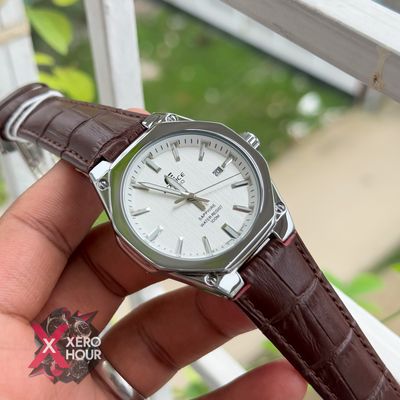 Edifice AA Grade | Leather Plain Dial watch | Brown Belt white dital_img_2
