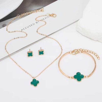 Clover Necklace, Bracelet and Earrings Combo set_img_1