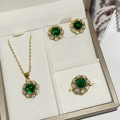 Green stone round jewellery set_img_0