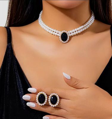 Multi Pearl One Big Stone Jewellery Set_img_0