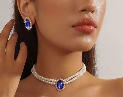 Multi Pearl One Big Stone Jewellery Set_img_2