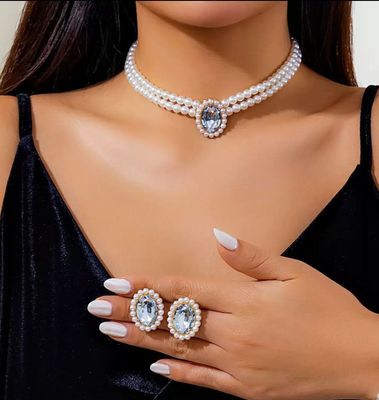 Multi Pearl One Big Stone Jewellery Set_img_3