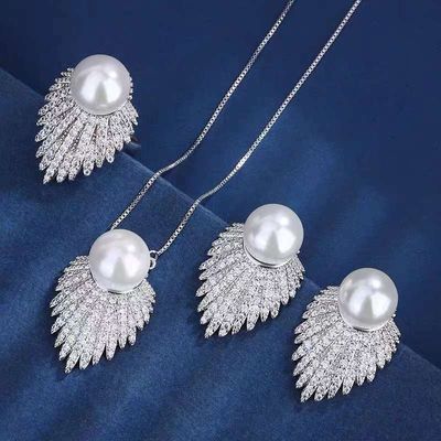 White pearl angel wing necklace set_img_0