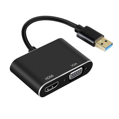 2 in 1 USB 3.0 to HDMI VGA Adapter 1080P, Built-in Driver, Support HDMI VGA Sync Output for Windows 10/8 / 7 Only, NOT Mac OS/Linux/Vista, USB to HDMI VGA HUB. (Black)_img_0