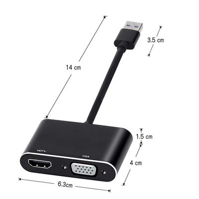 2 in 1 USB 3.0 to HDMI VGA Adapter 1080P, Built-in Driver, Support HDMI VGA Sync Output for Windows 10/8 / 7 Only, NOT Mac OS/Linux/Vista, USB to HDMI VGA HUB. (Black)_img_1