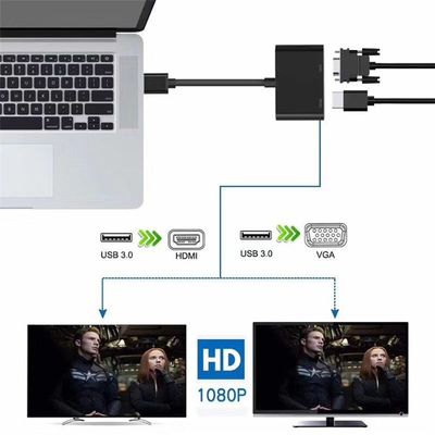 2 in 1 USB 3.0 to HDMI VGA Adapter 1080P, Built-in Driver, Support HDMI VGA Sync Output for Windows 10/8 / 7 Only, NOT Mac OS/Linux/Vista, USB to HDMI VGA HUB. (Black)_img_3