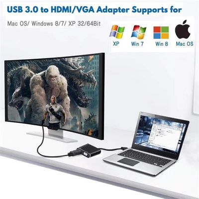 2 in 1 USB 3.0 to HDMI VGA Adapter 1080P, Built-in Driver, Support HDMI VGA Sync Output for Windows 10/8 / 7 Only, NOT Mac OS/Linux/Vista, USB to HDMI VGA HUB. (Black)_img_6