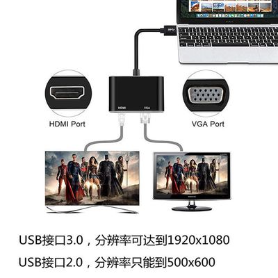 2 in 1 USB 3.0 to HDMI VGA Adapter 1080P, Built-in Driver, Support HDMI VGA Sync Output for Windows 10/8 / 7 Only, NOT Mac OS/Linux/Vista, USB to HDMI VGA HUB. (Black)_img_9