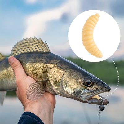 Grape Bug Maggot Worm Native 50pcs Set Creamy Color Glow in the Dark Clear Black Bass Trout Chin Yamame Area Management Fishing Rivers Stream Black Bass Fishing Bass Fishing Lake Dam Bluegill Carp_img_3