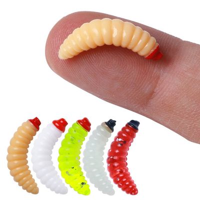 50 Pieces 1inch Maggot Baits Bread Worm Fishing Lure Plastic Fresh Water Fishing Bait_img_1