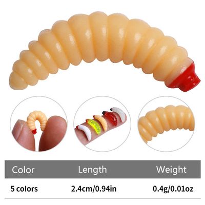 50 Pieces 1inch Maggot Baits Bread Worm Fishing Lure Plastic Fresh Water Fishing Bait_img_2