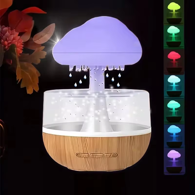 Mushroom Cloud Humidifier with LED Night Light in Bangladesh – USB Rechargeable Aroma Diffuser with Multi-Color Rainfall Effect