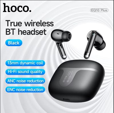 HOCO EQ10 Plus ANC ENC Noise Reduction Wireless BT 5.4 Earphone LED Display Charging Box HiFi Audio Stereo Headset Dual Connect- Black Color_img_0