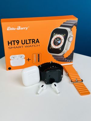 HT9 Ultra Smart Watch + TWS Combo With Double Strap- Black Color_img_1