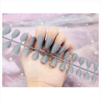gray matte 24 pcs fake nails 💗_img_0