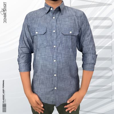 Premium Ash Blue Denim-Style Shirt_img_0