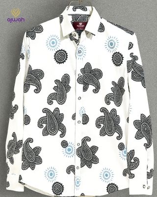 White & Blue Paisley Print Casual Shirt_img_1