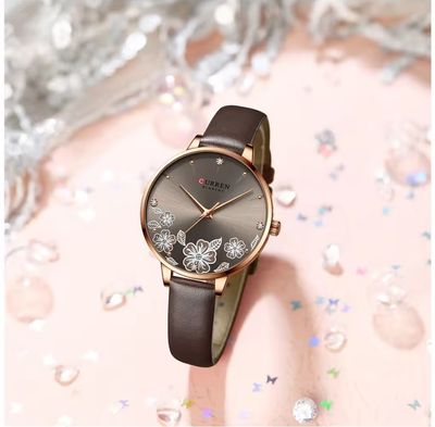 Curren 9068 Ladies Belt Watch- Floral Brown Dial- Rose Golden Bezel- Brown Belt- TF Code CR388BF_img_2