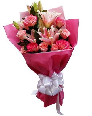 Pink lily rose hand bouquet_img_0