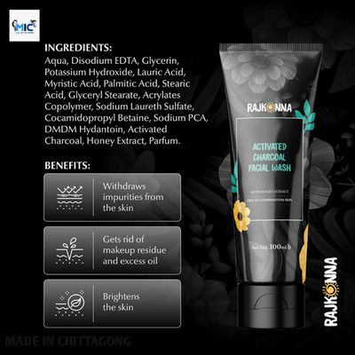 Rajkonna Activated Charcoal Facial Wash With Honey Extract 100ml_img_2