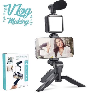 AY-49 Video Vlogger Kits With Microphone & LED Fill Light Mini Tripod_img_0