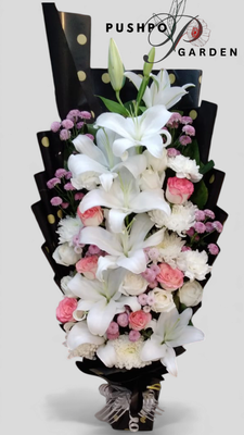 pink Roses & White Lily Flower Bouquet_img_0
