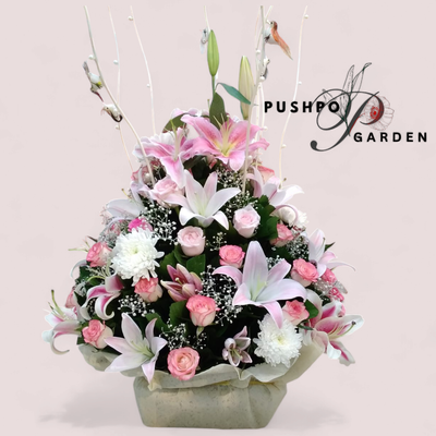 Pink Lily & Roses Round Basket_img_0