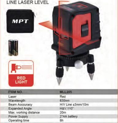 MPT Line Laser Level, 1V1H, Red, 635nm, Model: MLL205_img_4
