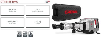 CROWN Professional Demolition breaker, 1700W, 45J, HEX-30; CT18185_img_3