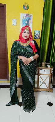 Indian Bichitra Jorjet Stone Bottle Green Saree