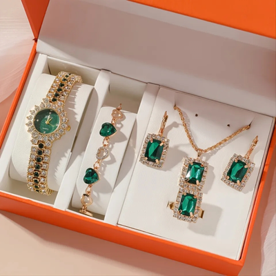 Attractive Watch, Bracelet, Earrings And Chain Combo Set For Girls_img_0