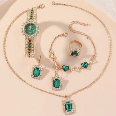 Attractive Watch, Bracelet, Earrings And Chain Combo Set For Girls_img_4