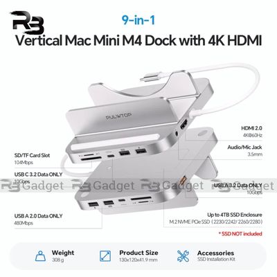 PULWTOP BS212D 9-in-1 Mac mini M4 Dock with SSD Enclosure, HDMI 4K & USB-C 10Gbps (SSD NOT Included)_img_1