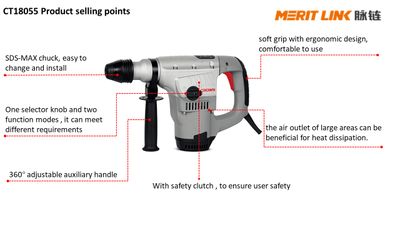 CROWN Professional Rotary hammer, 38mm, 1050W, 8J; CT18055_img_3