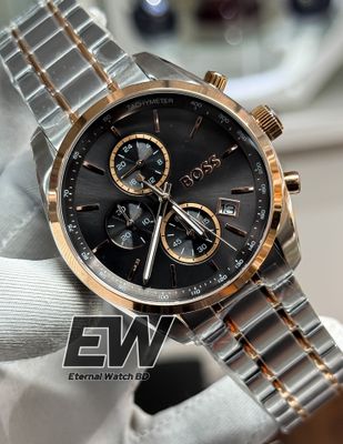 BOSS 1514252 Grand Prix 44 Qtz Fashion Chrono Grey Round Dial Men's Watch|Two Tone Stainless Steel Material|Silver Color Band_img_2