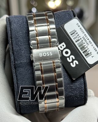 BOSS 1514252 Grand Prix 44 Qtz Fashion Chrono Grey Round Dial Men's Watch|Two Tone Stainless Steel Material|Silver Color Band_img_3