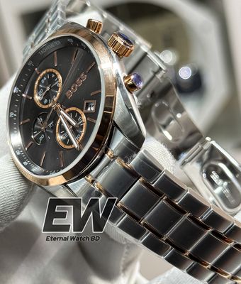 BOSS 1514252 Grand Prix 44 Qtz Fashion Chrono Grey Round Dial Men's Watch|Two Tone Stainless Steel Material|Silver Color Band_img_5