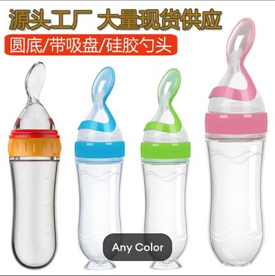 Silicone Baby Food Dispensing Spoon & Feeder, Travel Baby Training Bottle with Spoon Soft Head Baby Feeding Tools- kids_img_0