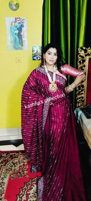 Royal Ruby(Zam Color) Georgette Saree with Sequin All Over Stone Work_img_0