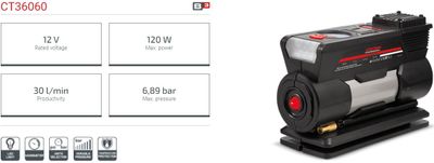 CROWN Professional Vehicle Compressor, 12V, 140W, 30L/min, 6.89bar; CT36060_img_2