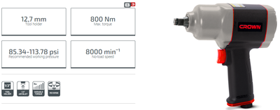 CROWN Pneumatic Impact Wrench, 800N.m, 16mm, 1/2inch; CT38115_img_1