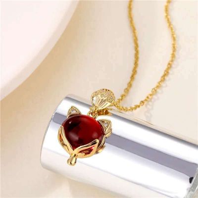 Color Stone Fox Pendant Necklace For Women_img_1