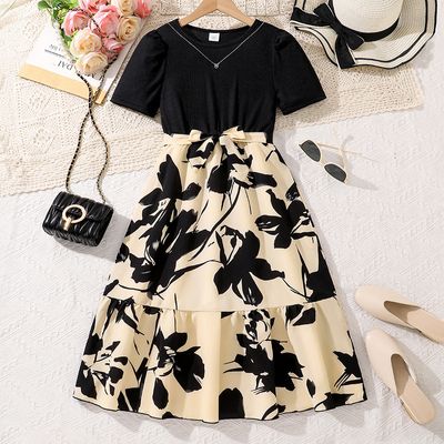Imported 🌸 Girls’ Summer Floral Printed Elegant Dress – Crewneck_img_0