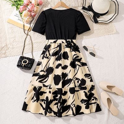 Imported 🌸 Girls’ Summer Floral Printed Elegant Dress – Crewneck_img_2
