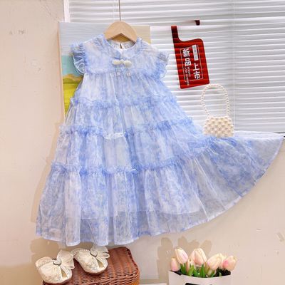 Kids Girls Summer Party Dress – Blue Tie-Dye Ruffle Gown ( 2 to 6 years)_img_3