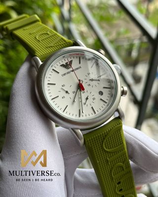 ARMANI CHRONO SILVER BODY LIGHT GREEN SILICONE BELT (AA)_img_0