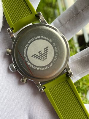 ARMANI CHRONO SILVER BODY LIGHT GREEN SILICONE BELT (AA)_img_2